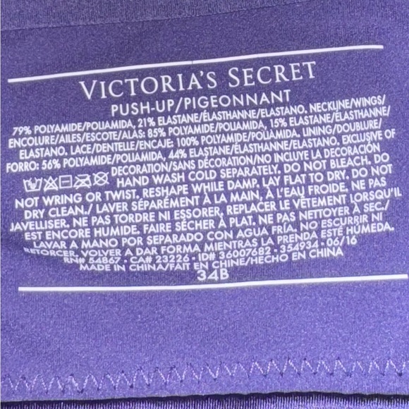 Victorias Secret Purple Satin Push Up Bra Size 34B - Picture 8 of 8